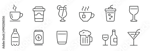 Various drink icons including coffee tea juice and alcohol beverages