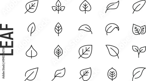 Various leaf icons symbolizing nature, plants, and organic elements
