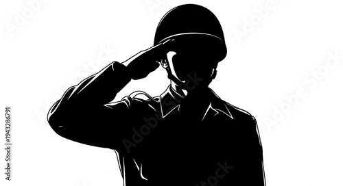 Silhouette of soldier saluting.