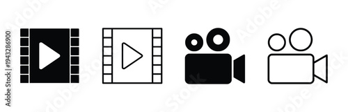 Video player and camera icons in black and white styles