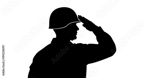 Silhouette of Soldier Saluting Profile.