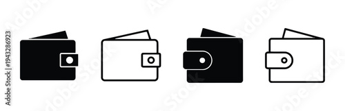 Wallet icons set in black and white colors on white background