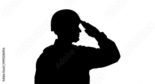 Silhouette of Soldier Saluting Profile.