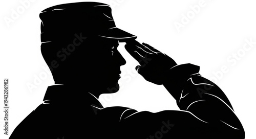 Silhouette of Soldier Saluting Profile.