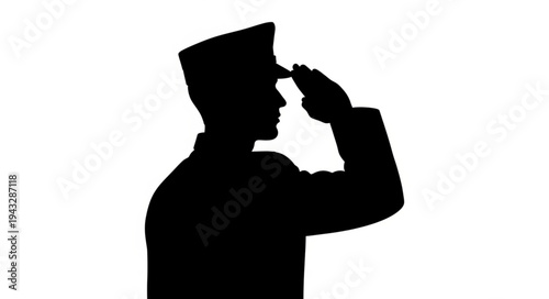 Silhouette of Soldier Saluting Profile.