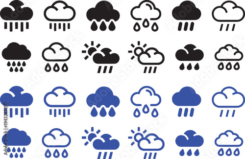 Weather forecast icons showing rain and sun with clouds