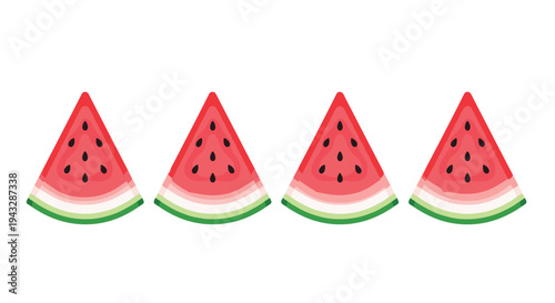 Four stylized watermelon slices arranged in a row on a white background