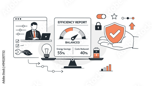 Modern minimal flat vector conceptual collage, crisp hard edges, consistent THIN outline stroke, rounded corners where needed,