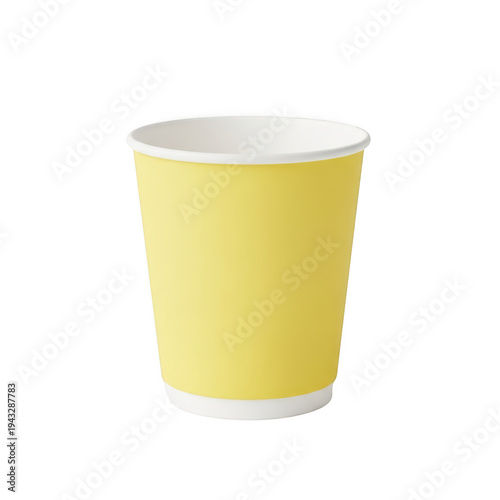Bright yellow paper cup isolated on transparent background