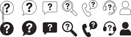 help support icons outline and filled magnifier headset phone user