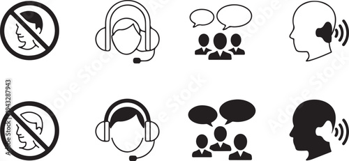 communication monochrome icons mute microphone voice and support
