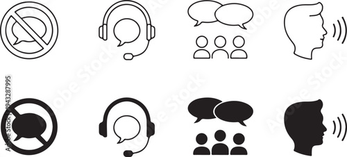 communication icon set speech voice mute and headset symbols