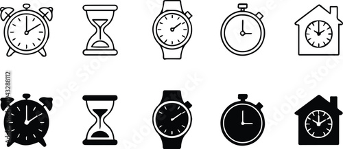 clock icon collection analog wristwatch stopwatch hourglass wallclock