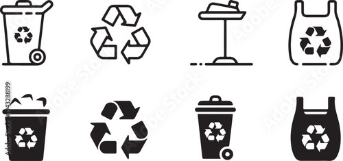 recycling icons collection waste sorting bins bags symbol vector