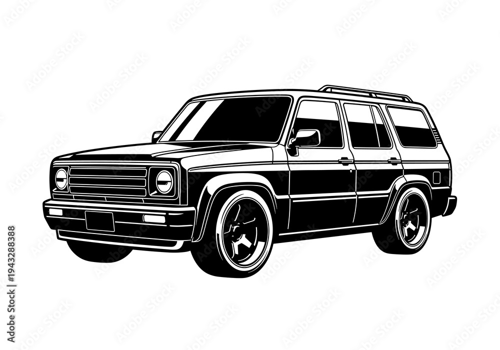 Fototapeta premium Classic SUV Wagon Side View Vector Silhouette Isolated on White Background