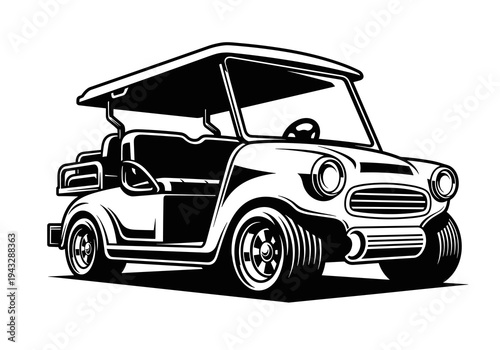 Vintage Mini Golf Cart Utility Vehicle Vector Silhouette Isolated on White Background