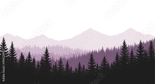 Silhouetted Pine Trees Against Mountains.