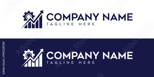 Engineering logo design with gear and arrow company brand identity