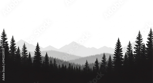 Silhouette of Trees and Mountains.