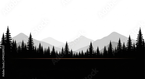 Silhouette of Trees and Mountains.