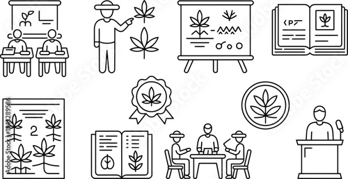 Set of 8 cannabis education icons vector