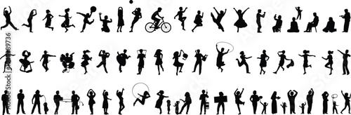 Extensive array of black human silhouettes in diverse poses and activities Keywords: silhouette, human, people, activity, pose