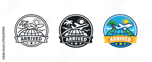 Successful arrival outcome portrayed by an international travel badge reflecting global reach, distance covered, and air