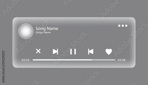  music player liquid glass design user interface. transparent music interface Glass Buttons UI UX. smartphone music player interface for application, webs, etc. 