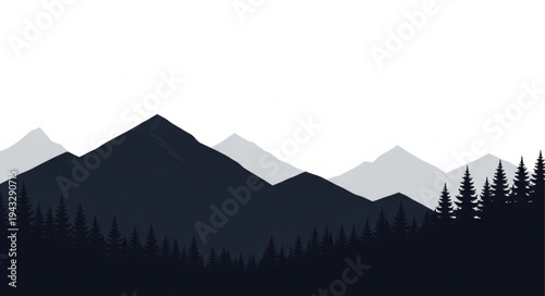 Silhouetted Mountains and Forest Landscape.