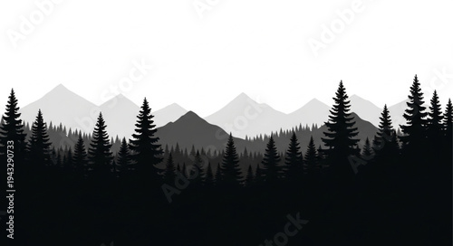 Silhouetted Mountains and Forest Landscape.