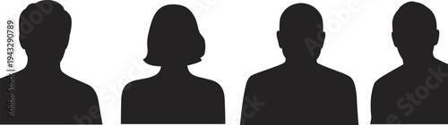 Four Human Head and Shoulder Silhouettes With Varied Hairstyles on White people woman