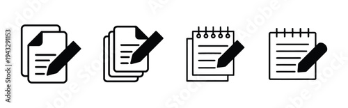 Writing and note taking icons with paper and pencil