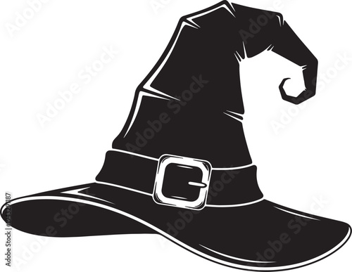 Black witch hat with silver buckle silhouette also transparent background pointed