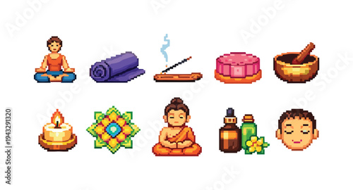 Yoga and meditation icons set for wellness and spirituality