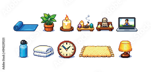 Yoga and relaxation icons, illustration of wellness items for meditation and self-care, vector