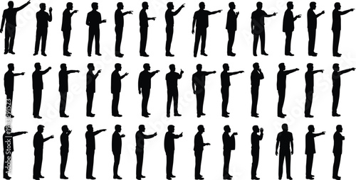 Human gesture silhouettes collection, body language icon set, communication pose illustration, expressive figure vector, side profile design artwork, interaction concept