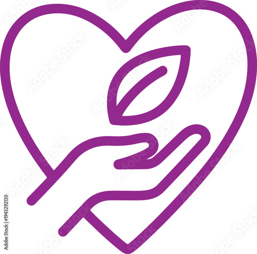 A heart-shaped drawing with a leaf inside, symbolizing love and nature. Vector, illustration