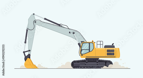 Modern Excavator Machinery Working On Construction Site Minimalist Style