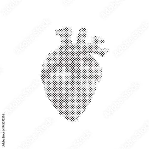 Anatomical Human Heart Vector Illustration in Black and White Halftone Style