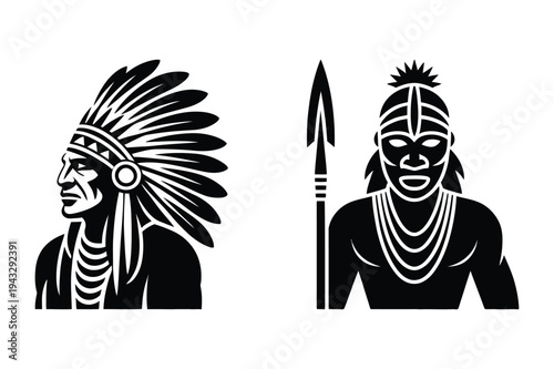 Native american chief and warrior silhouettes