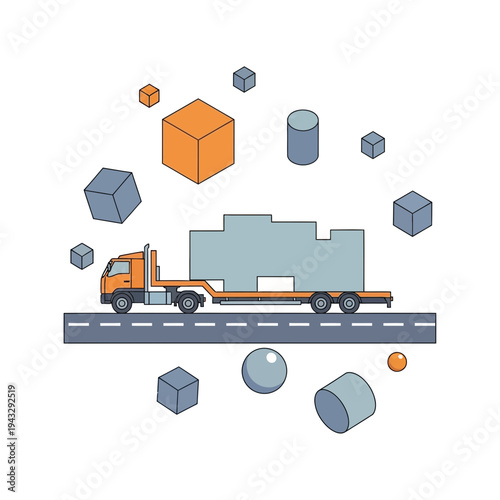 Modern Flat Design Delivery Truck Hauling Large Cargo Seamlessly on Highway