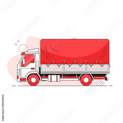 Modern Flat Design Delivery Truck With Red Tarp Cargo Transport Concept