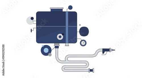 Modern Flat Design Industrial Water Tank With Hose And Nozzle Illustration