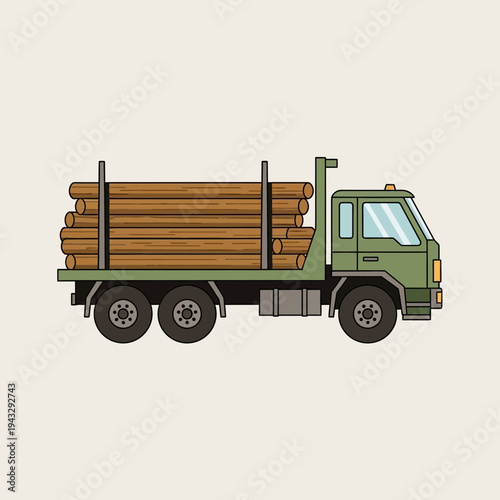Modern Flat Design Truck Transporting Timber Logs For Industrial Use