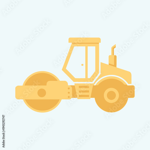 Modern Flat Design Yellow Steamroller Construction Vehicle Illustration Minimalist