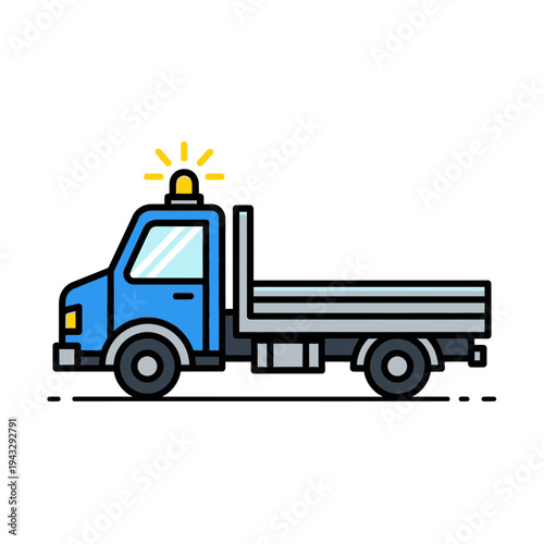 Modern Flatbed Tow Truck With Warning Light Illustration For Transport
