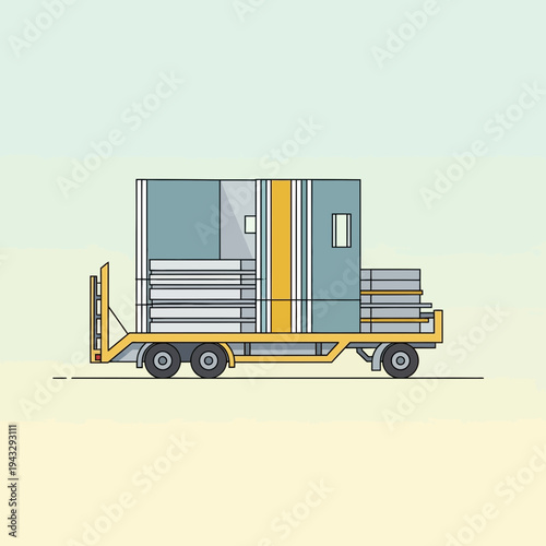 Modern Flatbed Truck Delivering Prefabricated Building Modules