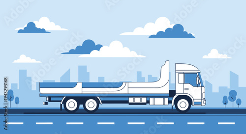 Modern Flatbed Truck Driving Through a Stylized Cityscape