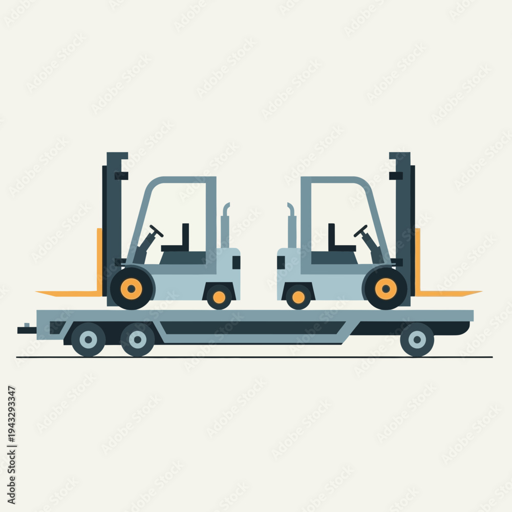 Naklejka premium Modern Forklifts Transported On Flatbed Trailer