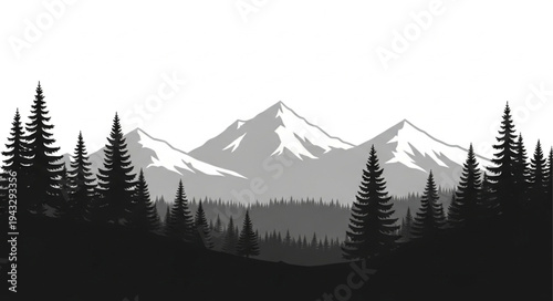 Snowcapped Mountains and Silhouetted Trees Landscape.